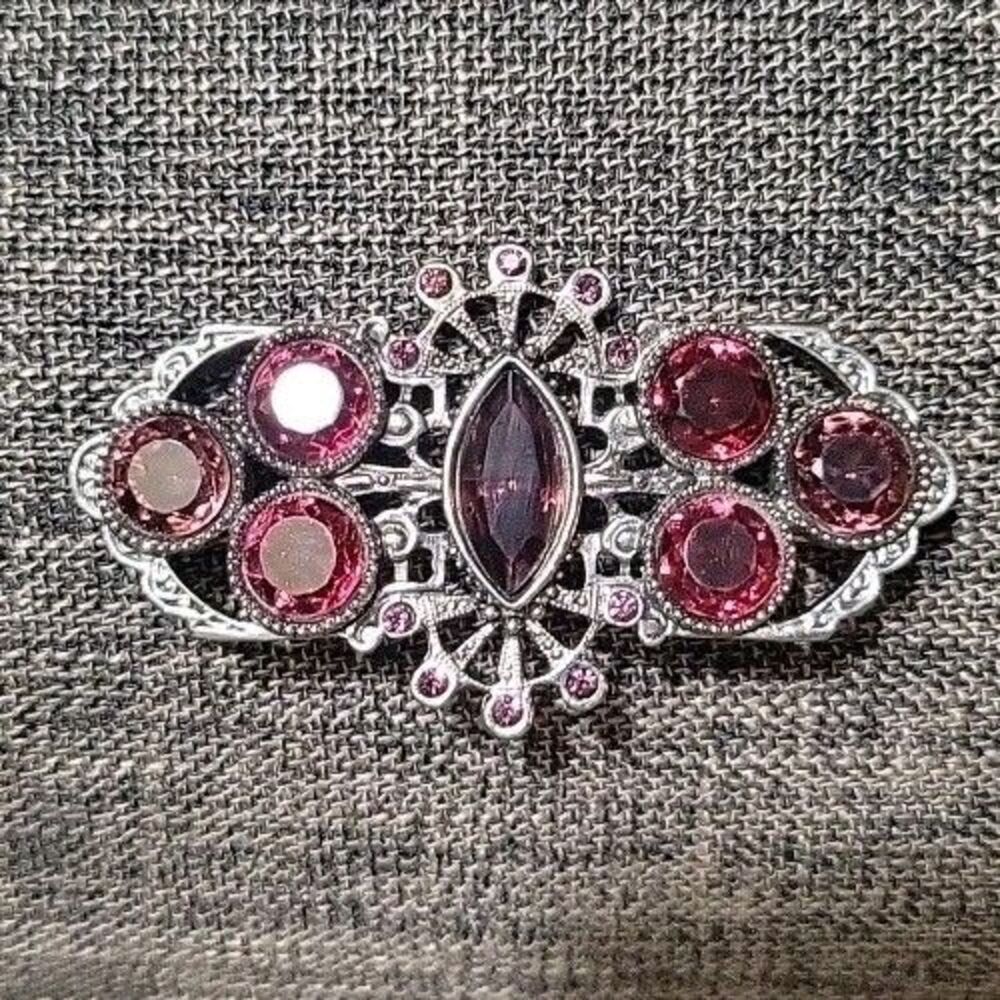 Vintage Red and Pink CZECH STYLE Crystal Glass Rhinestone Brooch Etched Backing